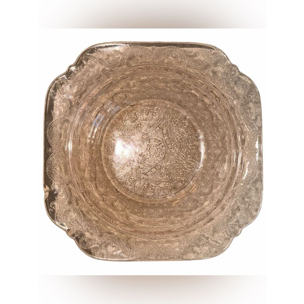 Federal Glass Madrid Depression Glass Square Soup Bowl Iridescent Pink 7" VTG